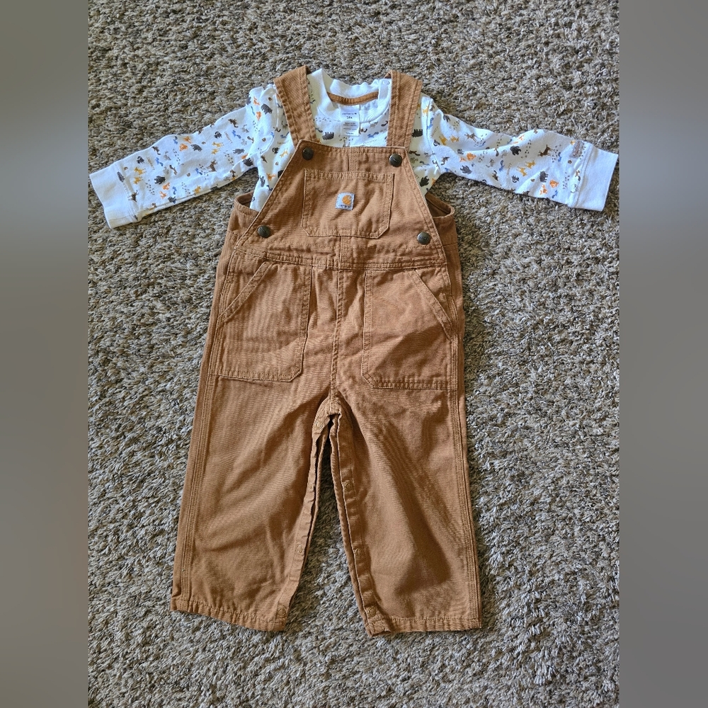 Carhartt Kids Brown Overalls With Shirt 24m